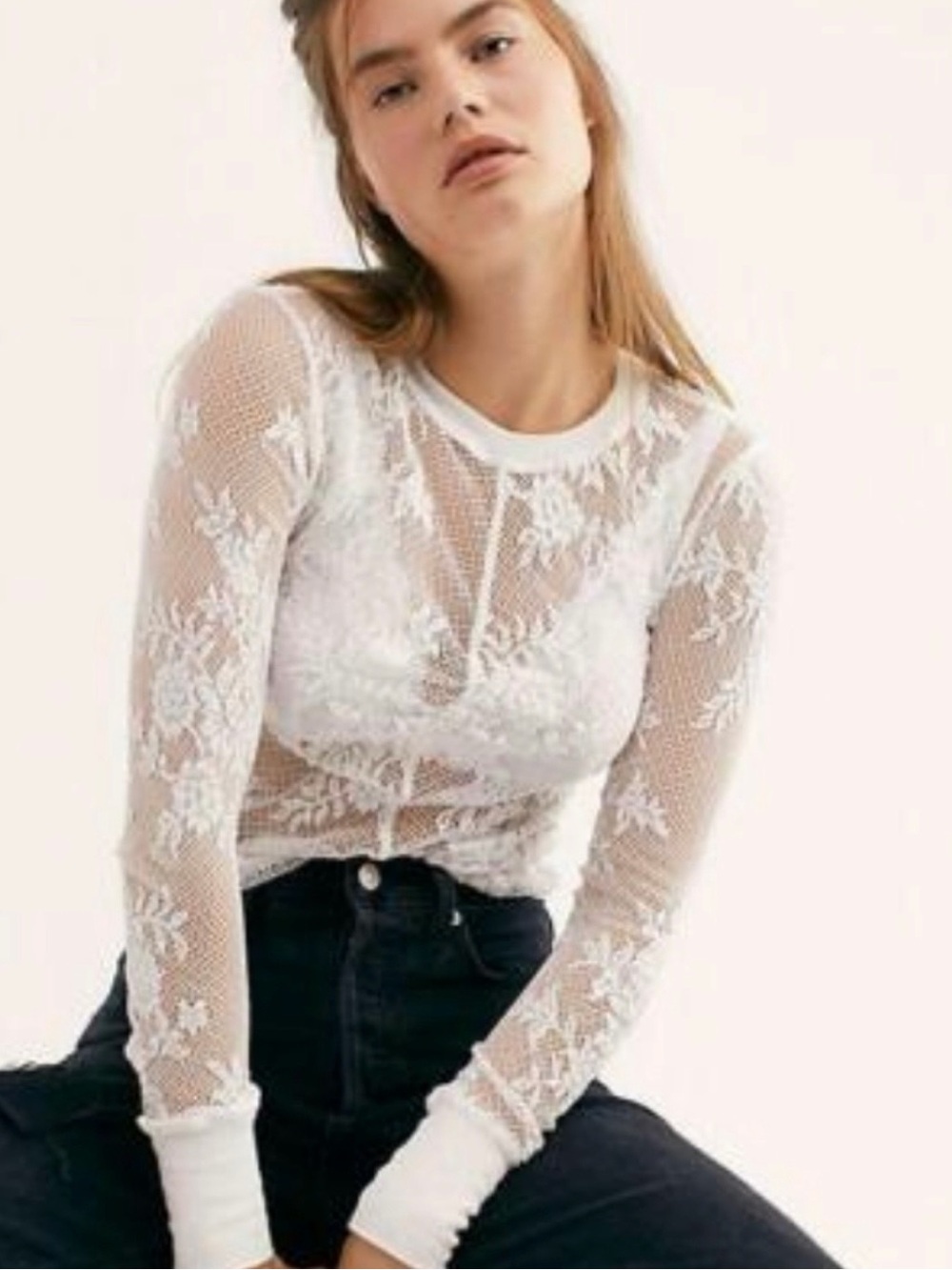 FP Cool With It Floral Lace Long Sleeve Layering Top